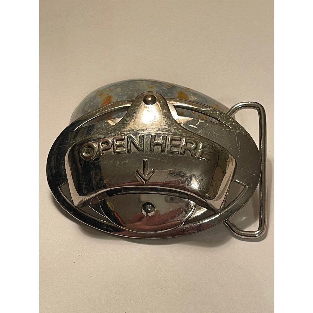 Open Here Bottle Opener Belt Buckle Vintage